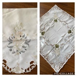 Set of 2 European Embroidered Cut-Work Table Runner and Table Cloth - HOST PICK